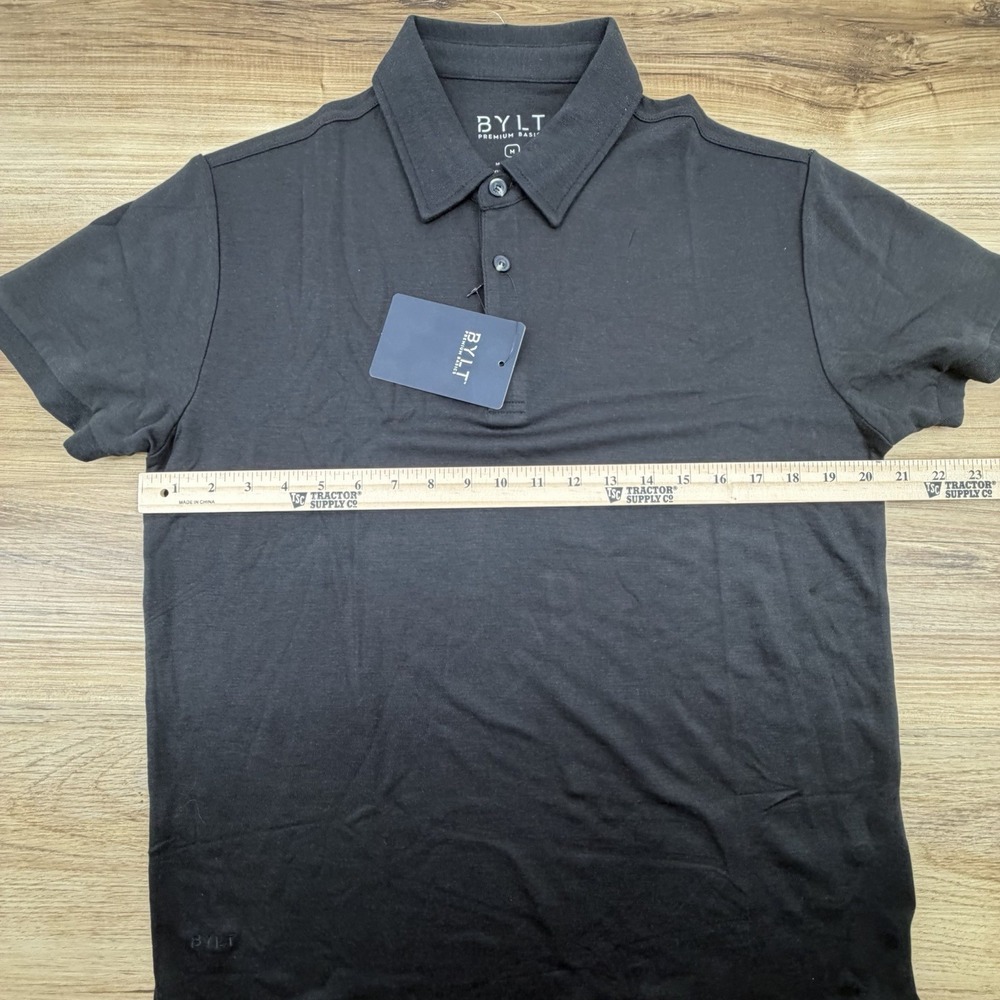 BYLT Premium Basics Mens Comfort Wool Short Sleeve Polo Black Medium NEW - Picture 6 of 7